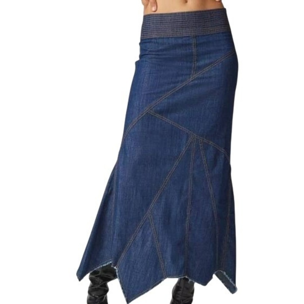 Urban Outfitters Evie Seamed Denim Midi Skirt‎ Blue Size Small Cotton